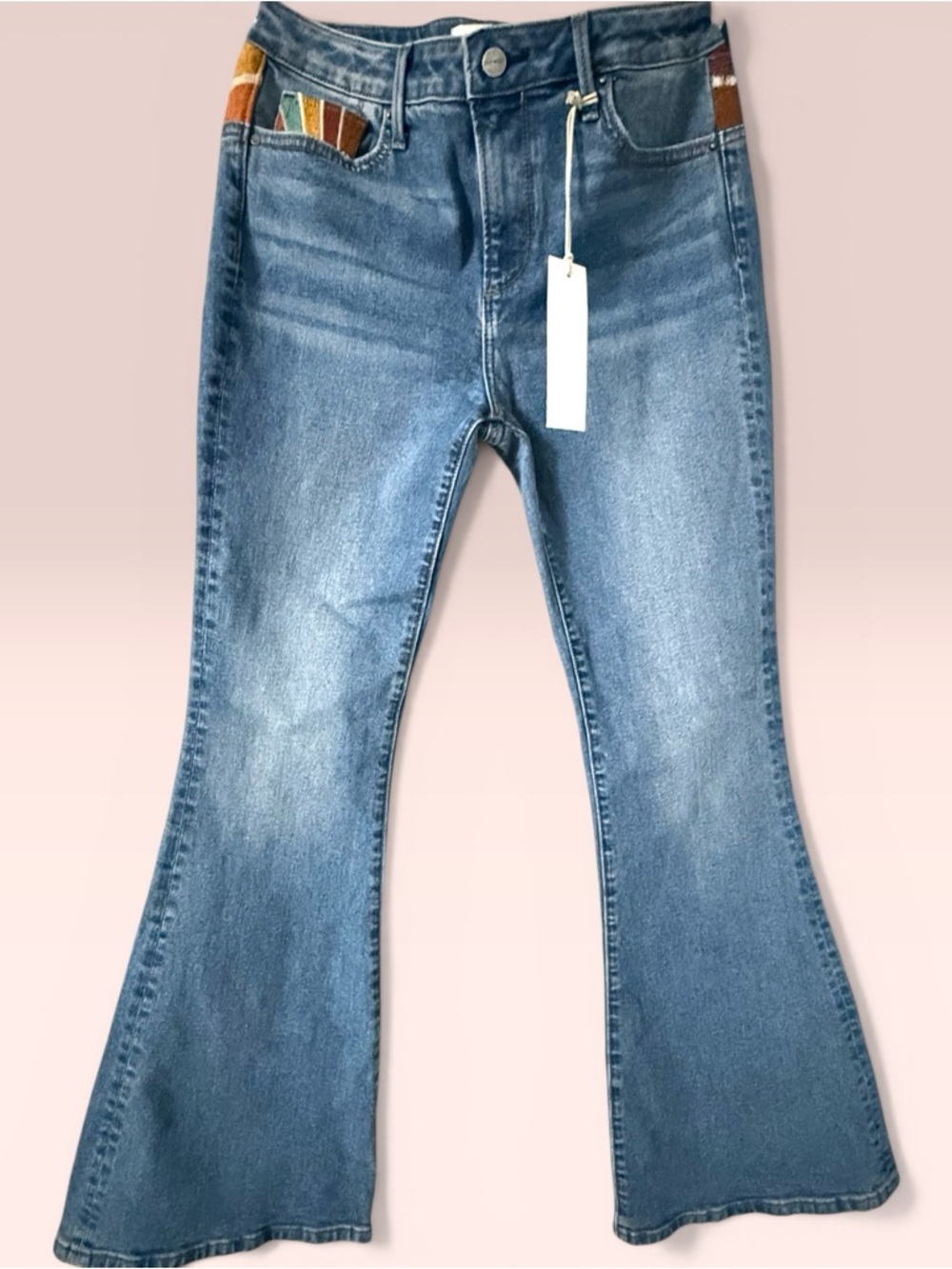 DRIFTWOOD Farrah Embroidered Flare Jeans. NWT. 28x32